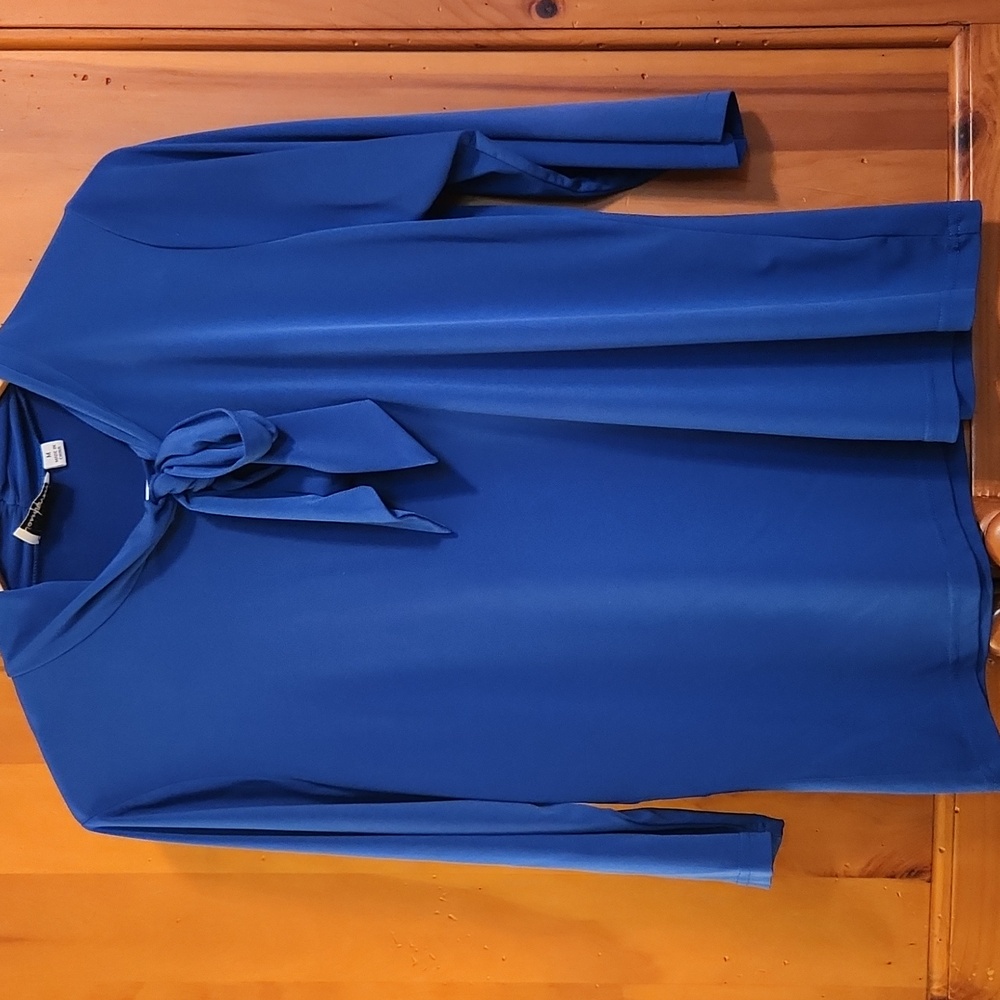 Joan Rivers Blue Blouse with Tie Neck